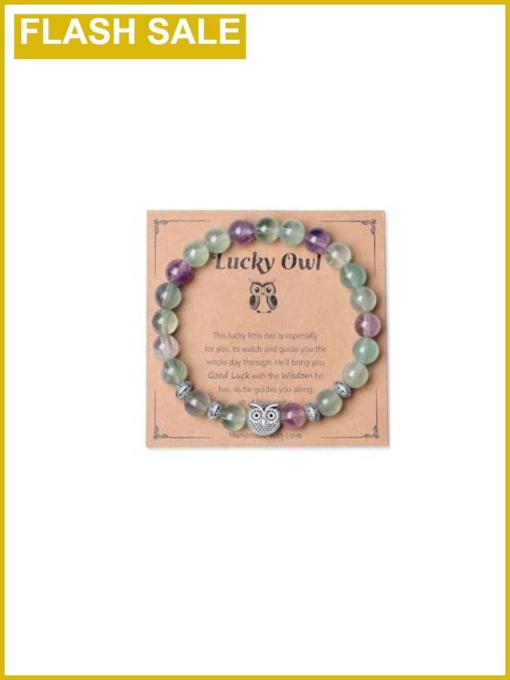 Owl Fluorite Stretch Bracelet Wisdom Gift